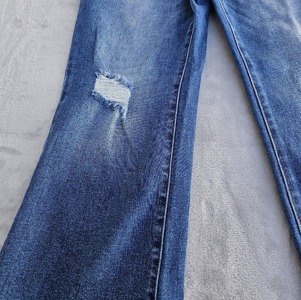 Risen High Rise Flare Cropped Button Fly Medium Wash 5 Pocket Jeans 9/29 - Picture 3 of 14